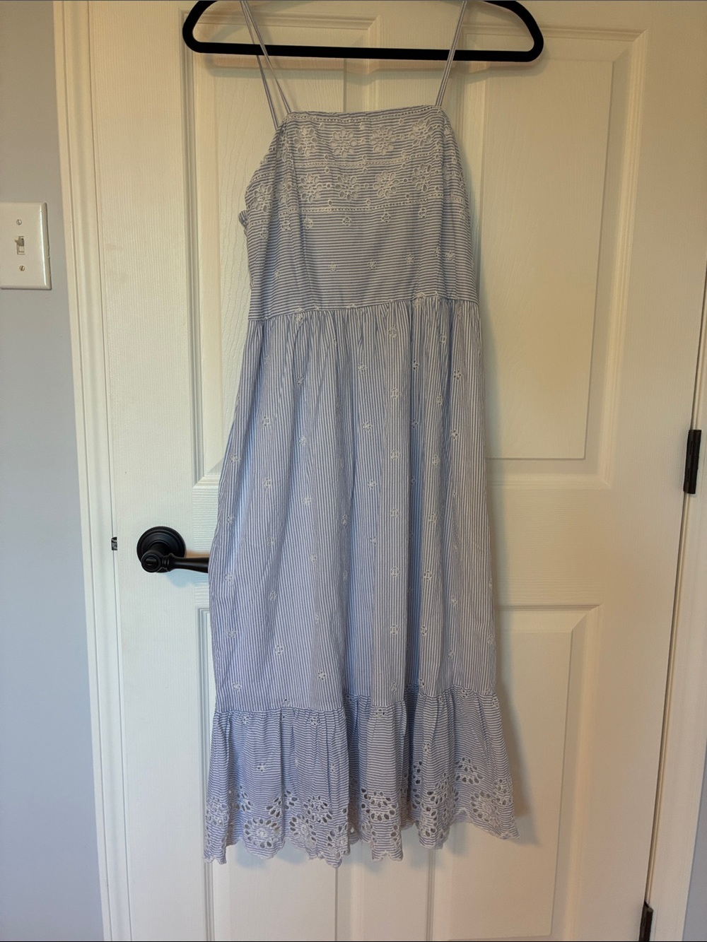 Japna Blue and White Striped Maxi Dress with Eyelet Trim